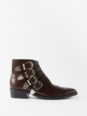 Toga Virilis - Concho-embellished Leather Boots - Mens - Dark Brown