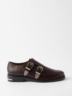 Toga Virilis - Concho-embellished Leather Monk Shoes - Mens - Dark Brown