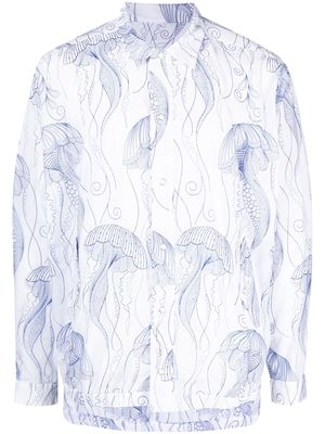 Toga Virilis graphic-print cotton long-sleeved shirt jacket - White