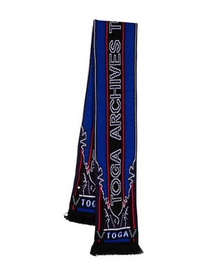 Toga Virilis intarsia-knit frayed-trim scarf - Black