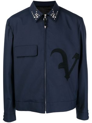 Toga Virilis logo-patch wool-blend shirt jacket - Blue