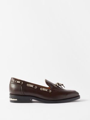 Toga Virilis - Metal-bead Leather Loafers - Mens - Dark Brown