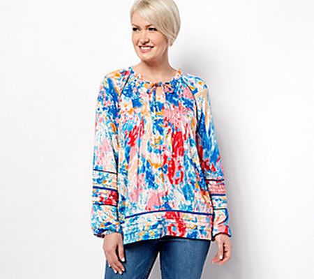 Tolani Collection Long Sleeve V-Neck Blouse w/ Lace Detail