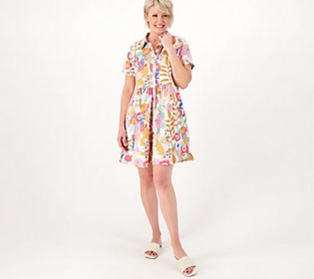 Tolani Tiered Button Front Short Sleeve Dress with Pockets