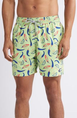 Tom & Teddy Chilli Print Performance Swim Trunks in Lime/Blue 