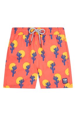 Tom & Teddy Kids' Cactus Swim Trunks in Deep Rose