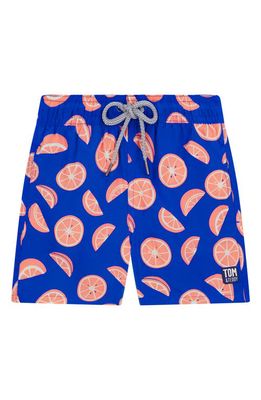 Tom & Teddy Kids' Citrus Print Swim Trunks in Cobalt & Pink