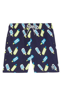 Tom & Teddy Kids' Lollies Print Swim Trunks in Blue & Lime