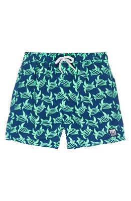 Tom & Teddy Kids' Sea Turtle Print Swim Trunks in Navy And Green 