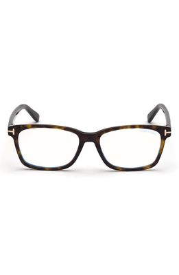 TOM FORD 51mm Rectangular Blue Light Blocking Glasses in Shiny Black /Gradient Smoke