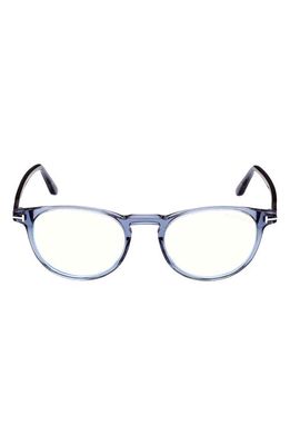 TOM FORD 51mm Round Blue Light Blocking Optical Glasses in Shiny Blue