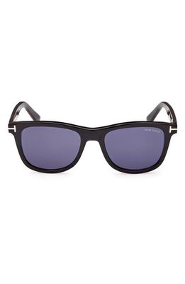 TOM FORD 53mm Polarized Square Sunglasses in Black Horn /Blue