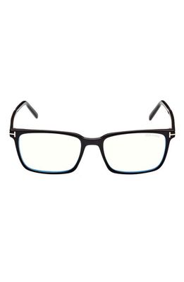 TOM FORD 53mm Rectangular Blue Light Blocking Glasses in Shiny Black