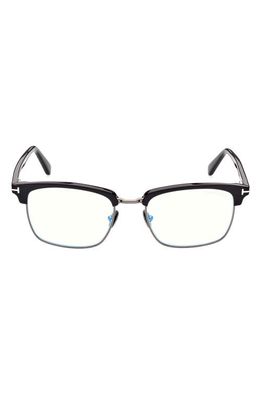 TOM FORD 54mm Browline Blue Light Blocking Glasses in Shiny Black