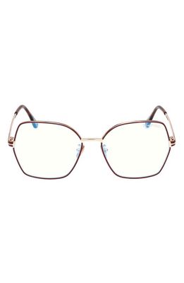 TOM FORD 56mm Butterfly Blue Light Blocking Glasses in Shiny Rose Gold