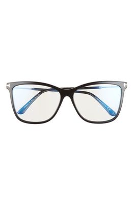 Tom Ford 56mm Cat Eye Blue Light Blocking Optical Glasses in Black /Blue Block Lenses