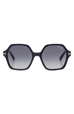TOM FORD 56mm Polarized Geometric Sunglasses in Shiny Black /Smoke Polarized