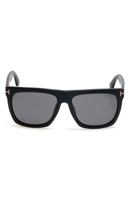 TOM FORD 57mm Polarized Square Sunglasses in Shiny Black /Smoke Polarized