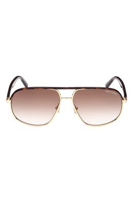TOM FORD 59mm Pilot Sunglasses in Shiny Deep Gold/gradient Brown