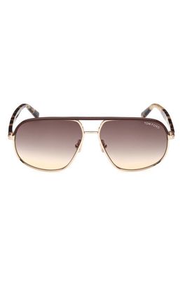 TOM FORD 59mm Pilot Sunglasses in Shiny Rose Gold/gradient Brown