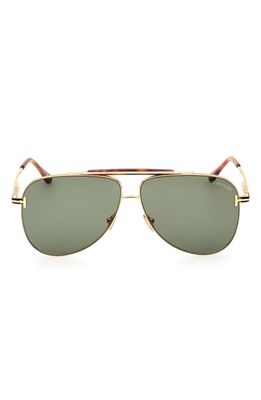 TOM FORD 60mm Pilot Sunglasses in Shiny Deep Gold /Green