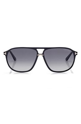 TOM FORD 61mm Polarized Navigator Sunglasses in Shiny Black /Smoke Polarized