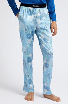 TOM FORD '70s Daisy Print Stretch Silk Pajama Pants in Blue