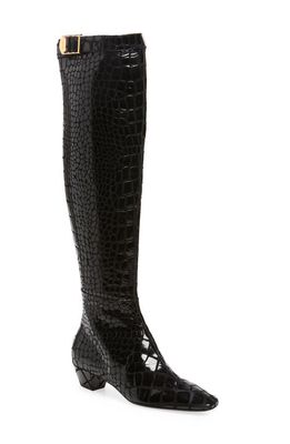 TOM FORD 90s Croc Embossed Patent Leather Over the Knee Boot in Black