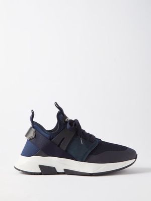 Tom Ford - Alcantara Neoprene And Suede Trainers - Mens - Navy White