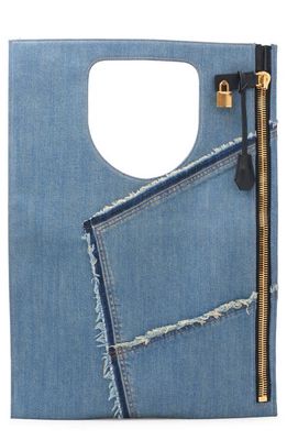 TOM FORD Alix Flat Patchwork Panel Denim Shoulder Bag in 3Ln09 Blue/Black