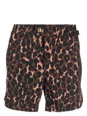 TOM FORD all-over leopard-print swim shorts - Brown