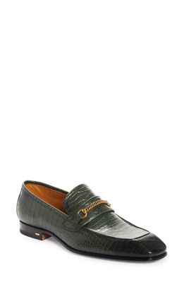 TOM FORD Bailey Chain Croc Embossed Loafer in Rifle Green