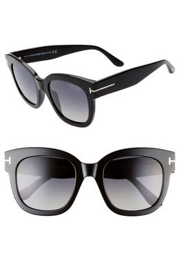 TOM FORD Beatrix 52mm Polarized Gradient Square Sunglasses in Shiny Black/Smoke