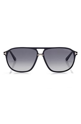 TOM FORD Bruce 61mm Polarized Navigator Sunglasses in Shiny Black /Smoke Polarized