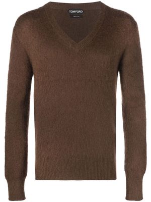 TOM FORD brushed-finish V-neck sweater - Brown