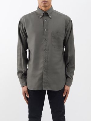 Tom Ford - Button-down Collar Poplin Shirt - Mens - Dark Green