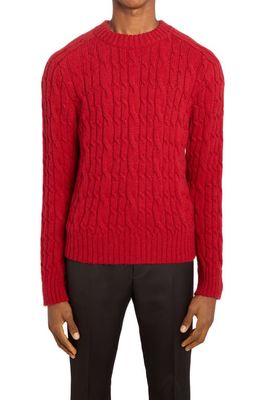 TOM FORD Cable Knit Crewneck Baby Alpaca Sweater in Cherry