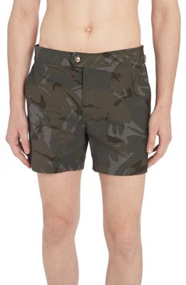 TOM FORD Camouflage Print Compact Poplin Swim Trunks in Combo Green