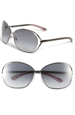 TOM FORD Carla 66mm Oversized Round Metal Sunglasses in Light Nickel/Gradient Grey