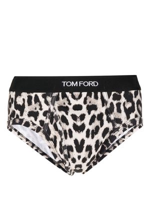 TOM FORD cheetah-print logo-waistband briefs - Neutrals