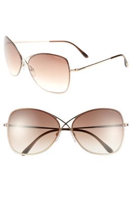 TOM FORD Colette 63mm Oversized Sunglasses in Shiny Rose Gold/Dark Brown