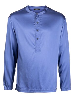 TOM FORD collarless satin-finish pajama shirt - Blue