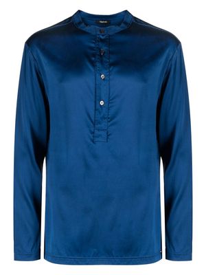 TOM FORD collarless silk pajama shirt - Blue