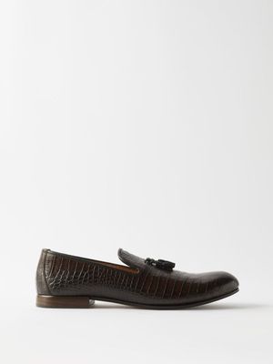 Tom Ford - Croc-effect Leather Tasselled Loafers - Mens - Brown