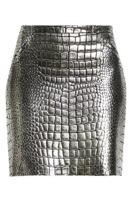 TOM FORD Croc Embossed Metallic Leather Miniskirt in Silver