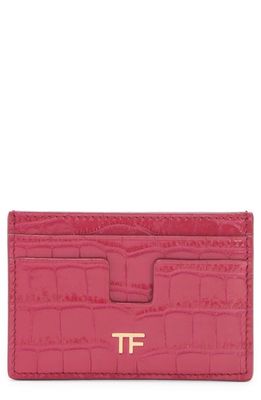 TOM FORD Croc Embossed Patent Leather Card Holder in Rose Red