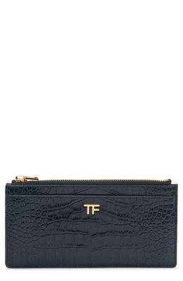 TOM FORD Croc Embossed Patent Leather Wallet in Black