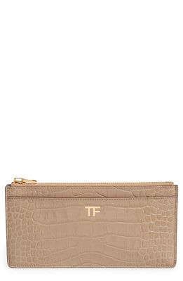 TOM FORD Croc Embossed Patent Leather Wallet in Taupe