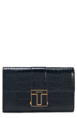 TOM FORD Croc Embossed Patent Leather Wallet on a Chain in Black