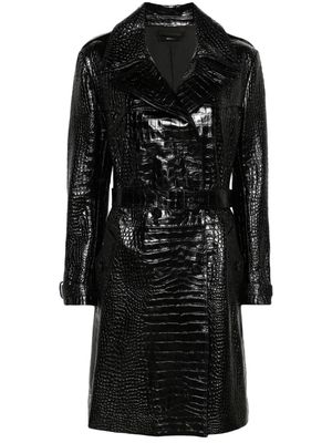 TOM FORD crocodile-effect leather trench coat - Black